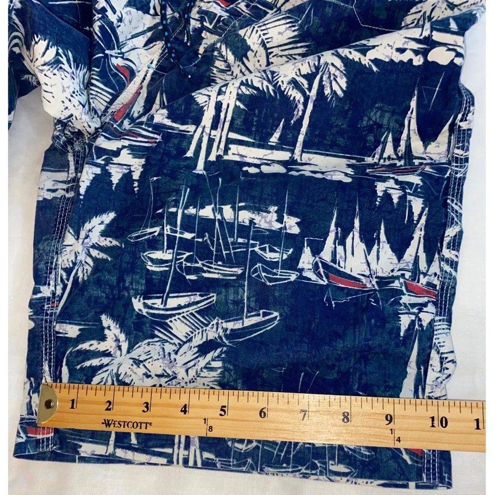 Sperry Board Shorts Mens 32 Blue Red Nautical Sailboat Palm Tree Swim Trunks